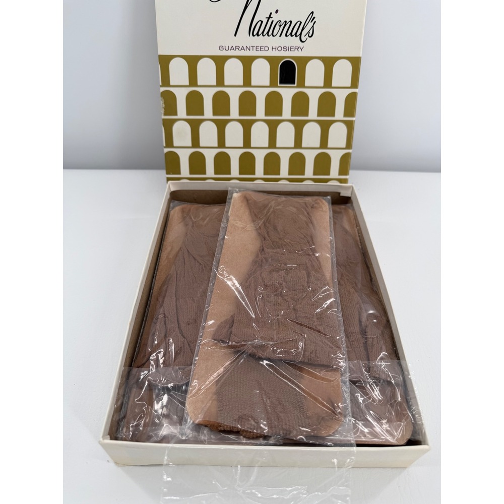 National's Hosiery One Size Brown Beige 6 Pairs Vintage Stockings New